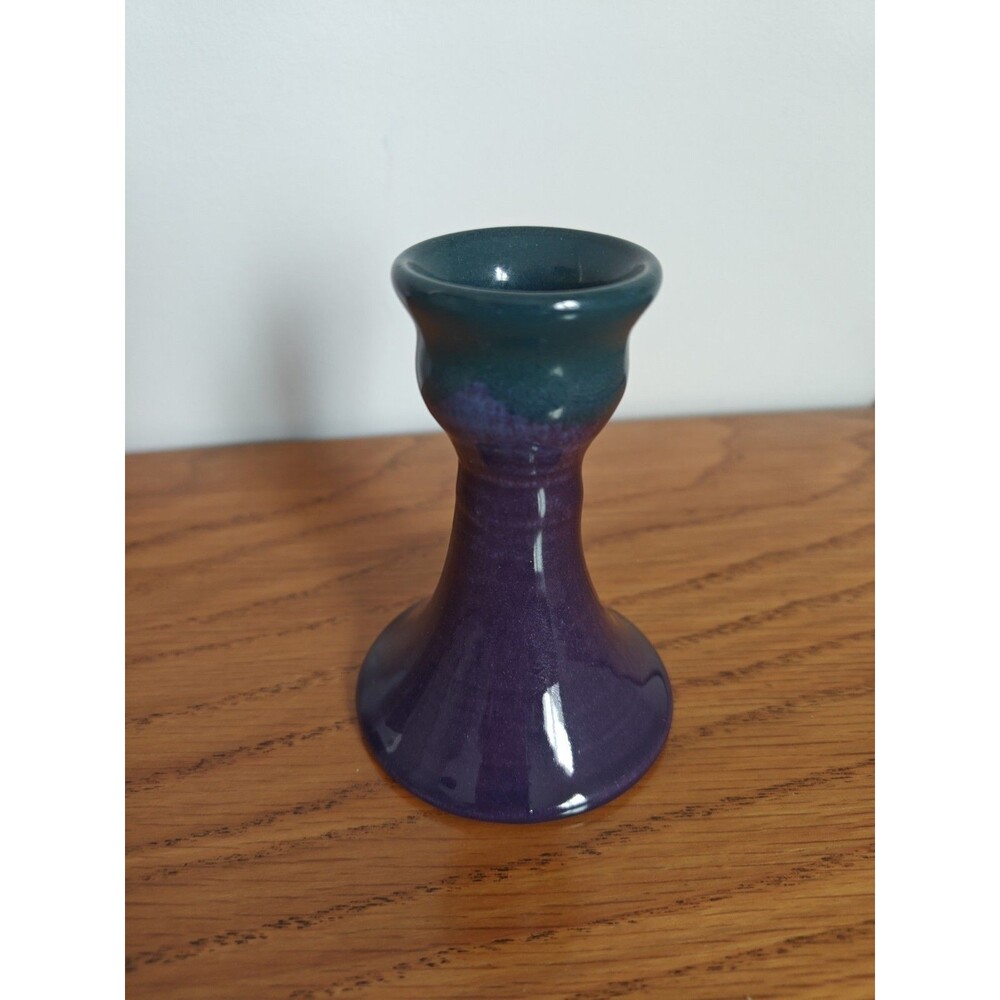 Lufkin Pottery Seagrove NC SLS Ceramic Candle Holder Purple/Teal